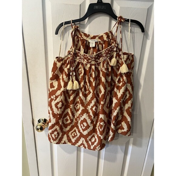 Haute Hippie Halter Top Womens Sz S Boho Tribal Tie Shoulder Brown Ikat Seashell - Picture 1 of 6